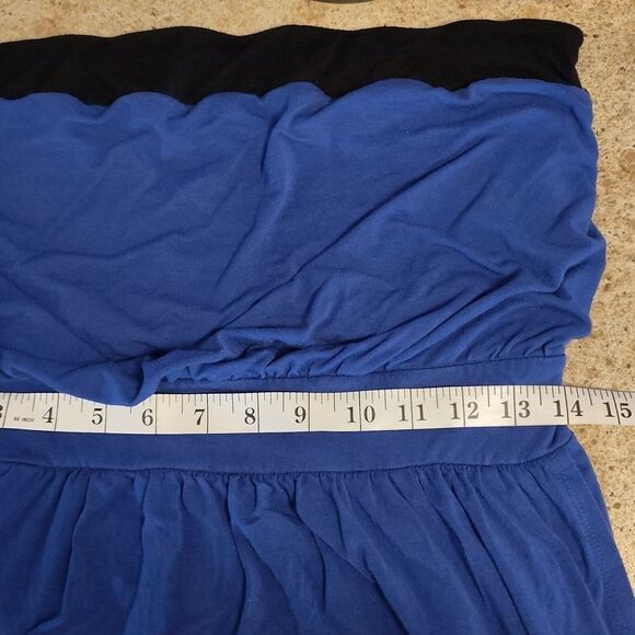 Y2K Guess Dark Blue Black Trim Strapless Blouson Mini Tube Dress Large - Picture 11 of 12